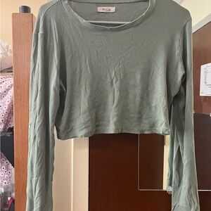 Wild Fable Green Ribbed Crop Long Sleeve Tee